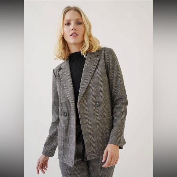 Mystree Houndstooth Plaid Knit Blazer Grey NWT - Picture 4 of 8